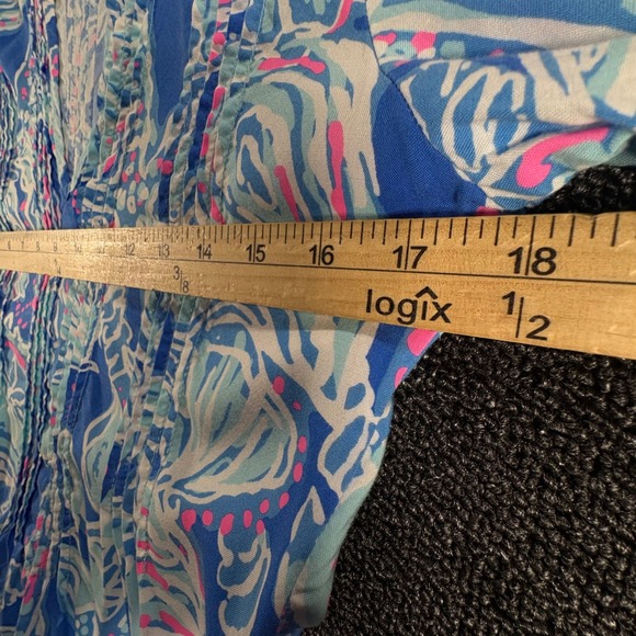 Lilly Pulitzer Blue Shell Starfish Print Womens XS Pintuck Rayon Tunic Top - Picture 7 of 7